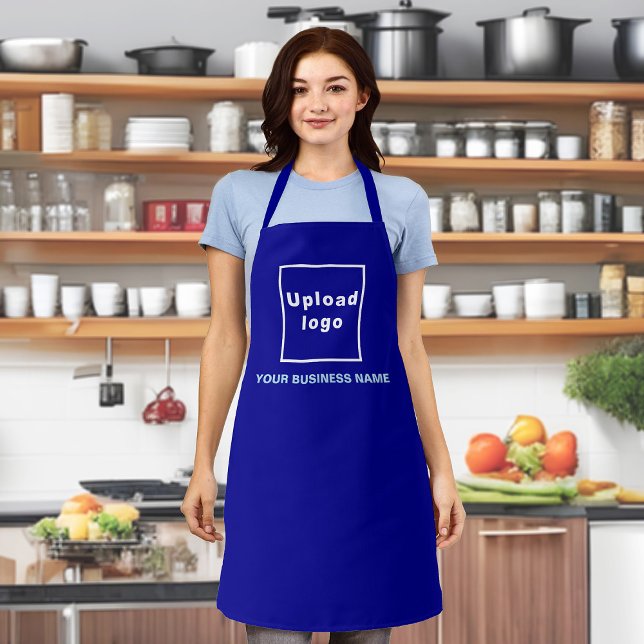 Nom et logo de l'entreprise sur le tablier en poly (Your business name and logo on blue apron.)