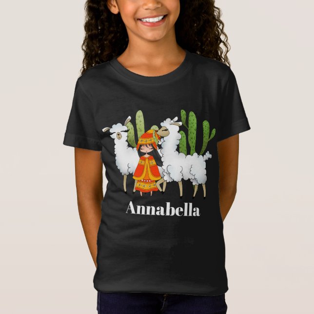 nom et nom enfants mignon t-shirt lama (Devant)
