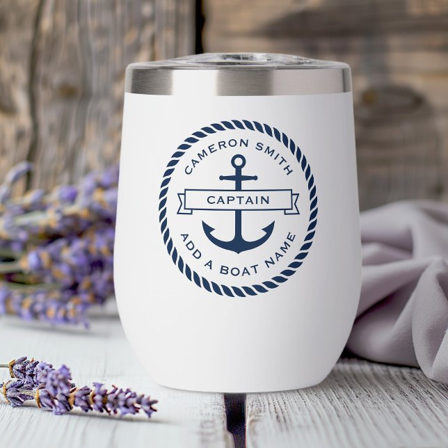 Nom et titre du bateau à Ancre et à corde (Anchor and rope boat name and title thermal wine tumbler)