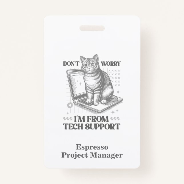 Nom et titre personnalisés Cat Tech Support Badge  (Devant)