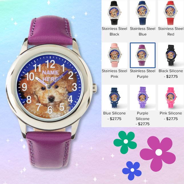 NOM ET VOTRE PHOTO MAIN Montres de chiot pour fill (Watch for 6 years old girl or boy. Little girl watches. Personalised childrens watches, many styles.)