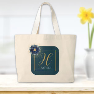 Nom Floral bleu moderne et Sac fourre-tout Monogra