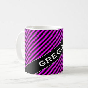Nom + Fuchsia simple et tasse noire de motif de