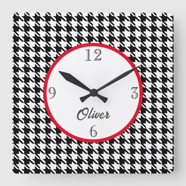Nom, Houndstooth Motif 10,75 po². Horloge en Acryl (Recto)