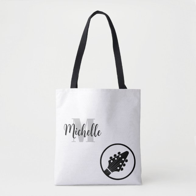 nom, initiale & noir sac fourre-tout de musique de (Devant)
