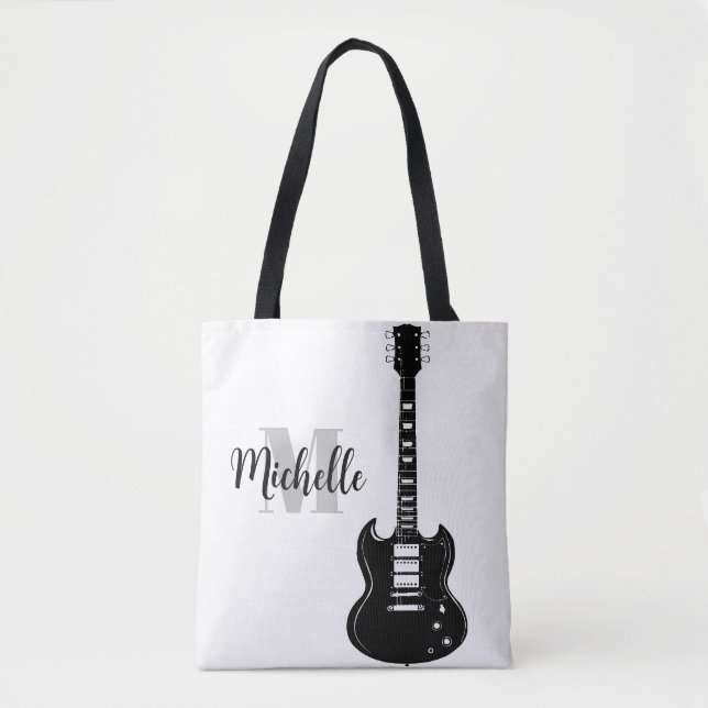 nom, initiale & noir sac fourre-tout de musique de (Devant)