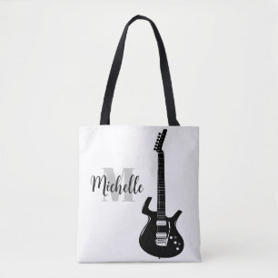 nom, initiale & noir sac fourre-tout de musique de