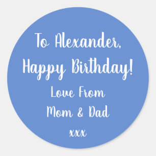 Nom Joyeux Anniversaire Pastel Bleu étiquette cade