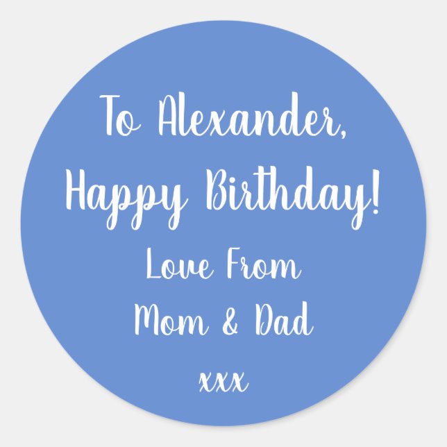 Nom Joyeux Anniversaire Pastel Bleu étiquette cade (Devant)