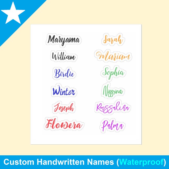 Nom manuscrit coloré | Stickers imperméables (Personalized name stickers for kids)