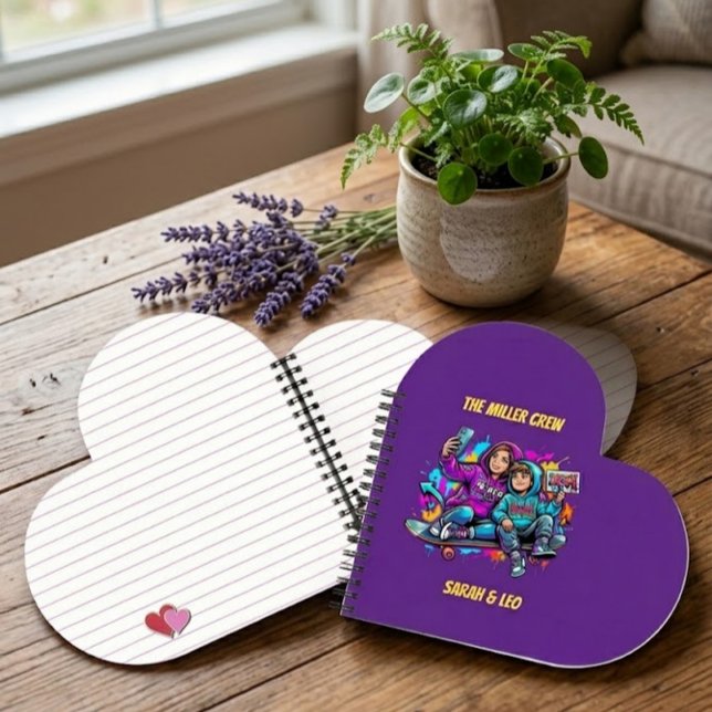 Nom Mère Fils Patineur Cœur Violet Cahier (Créateur téléchargé)