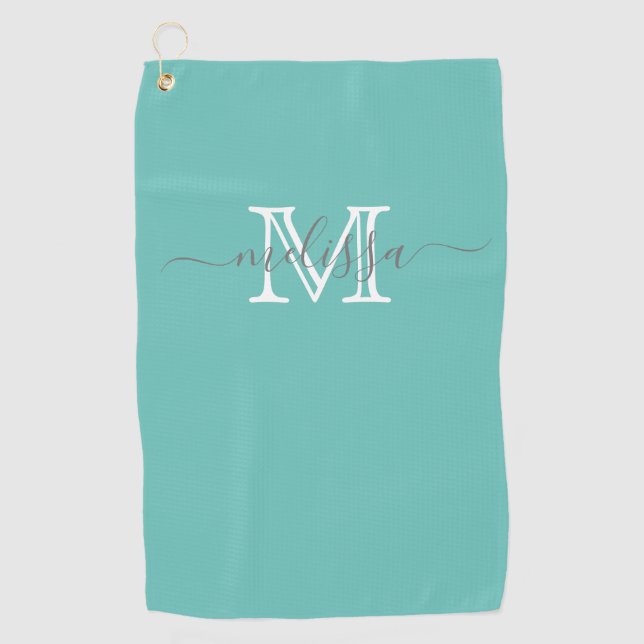 Nom minimal élégant et serviette de golf Turquoise (Devant)