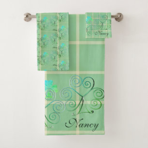 Nom Misty Green Shamrocks Ensemble de serviettes d