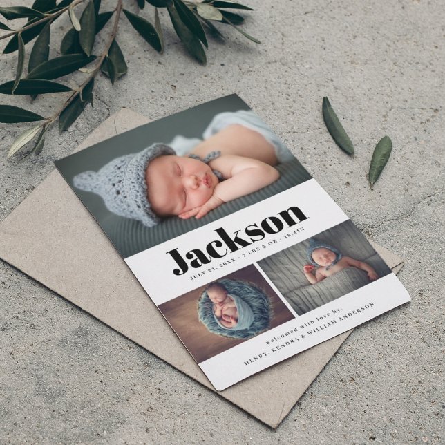 Nom moderne 3 Photo Collage Faire-part de naissanc (Créateur téléchargé)
