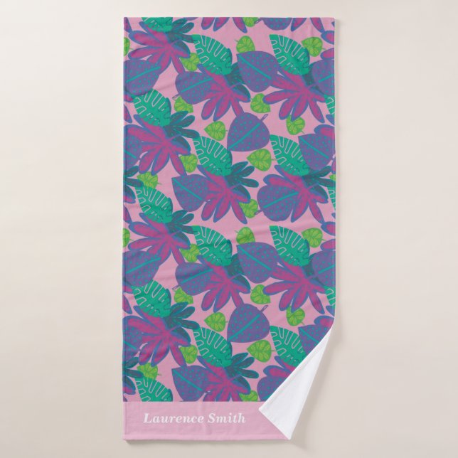 Nom moderne coloré rose tropical personnalisé (Serviette de bain)