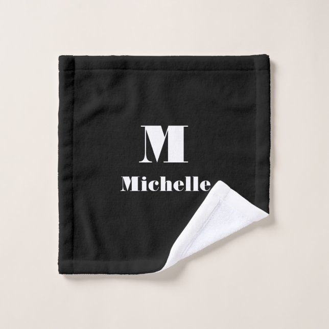 Nom moderne Lettre initiale Couleur solide Noir (Gant de toilette)