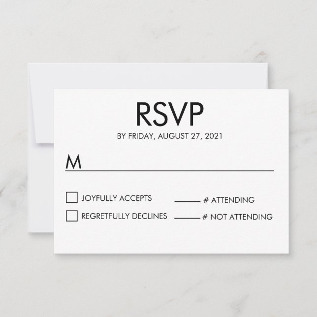 Nom moderne Mariage RSVP Carte de réponse Blanc (Devant)
