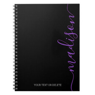 Nom moderne noir violet Monogramme Carnet initial