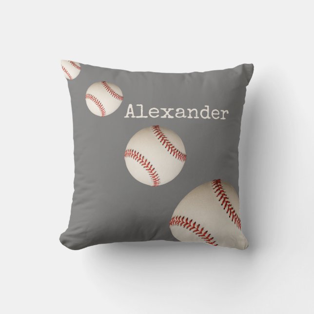 Nom monogramme baseball Grey sport lancer oreiller (Recto)