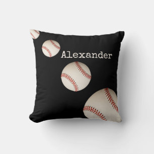 Nom monogramme baseball sport noir lancer oreiller
