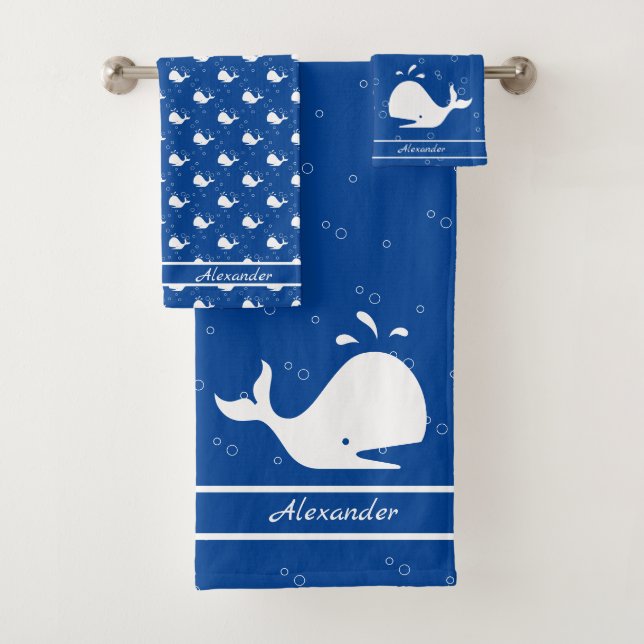 Nom monogramme Cartoon Whale Bleu blanc (En situation)