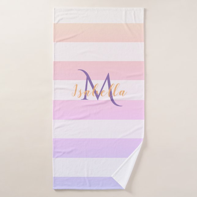 Nom monogramme des bandes violet rose (Serviette de bain)