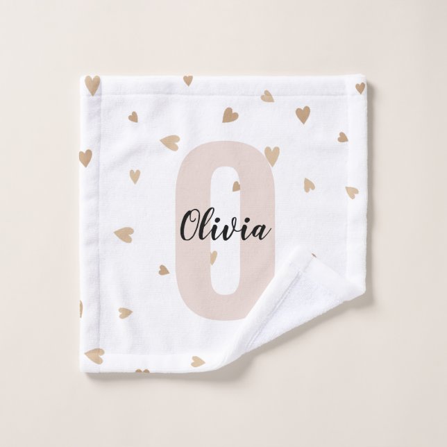 Nom monogramme esthétique en or rose avec des cœur (Gant de toilette)