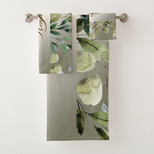 Nom Monogramme Feuilles Vertes Bronze Doré Élégant (En situation)