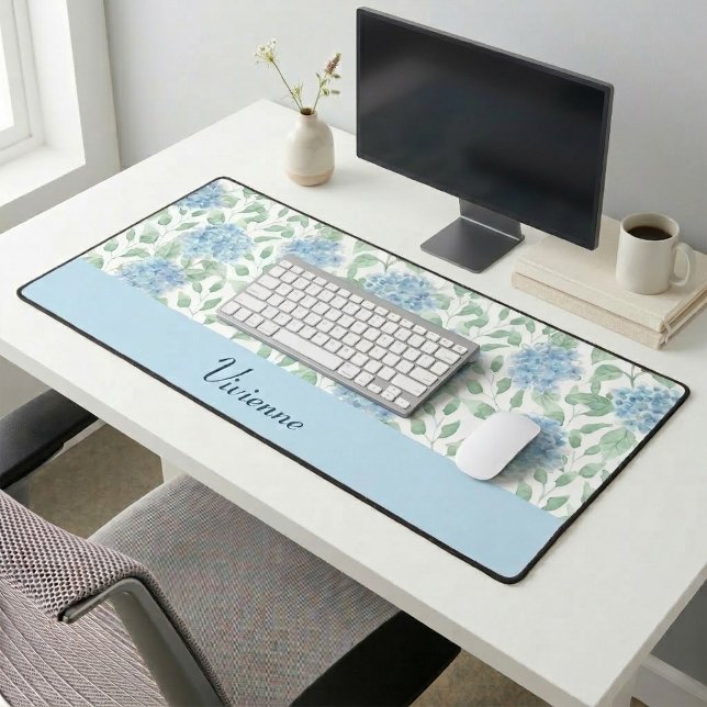 Nom Monogramme Fleur Sauvage Aquarelle Bleu Vert (Blue Green Watercolor Wildflower Monogram Name Desk Mat )