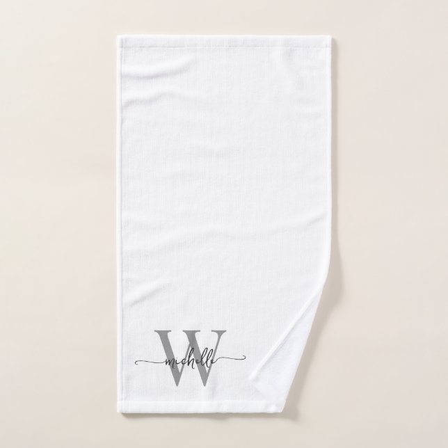 Nom Monogramme Gris Blanc Écriture Élégante de Sty (Serviette à main)