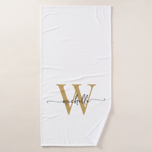 Nom Monogramme Or Blanc Écriture Moderne Élégante (Serviette de bain)