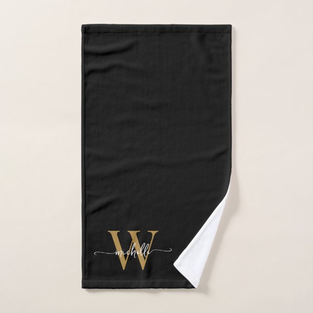 Nom Monogramme Or Noir Écriture Élégante de Style (Serviette à main)