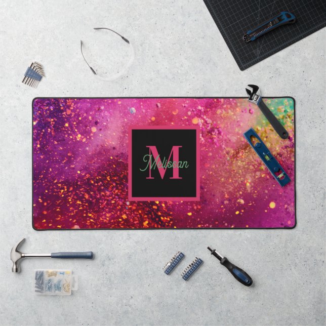 Nom Monogramme Pailleté Couleurs Modernes  (Poste de travail)
