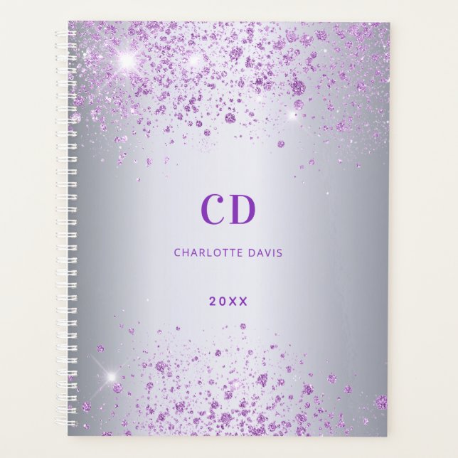 Nom monogramme paillettes violet argent (Devant)