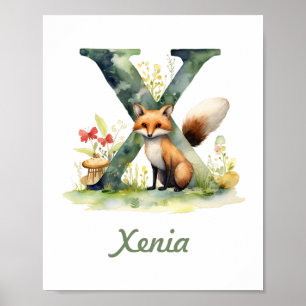 Nom monogramme Poster de pépinière Lettre bois X