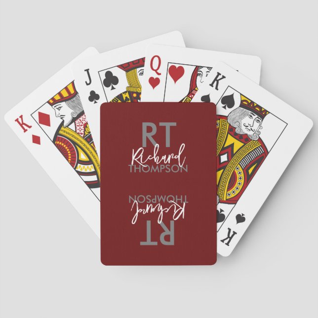 Nom Monogramme sur les cartes de jeu rouge foncé (dos)