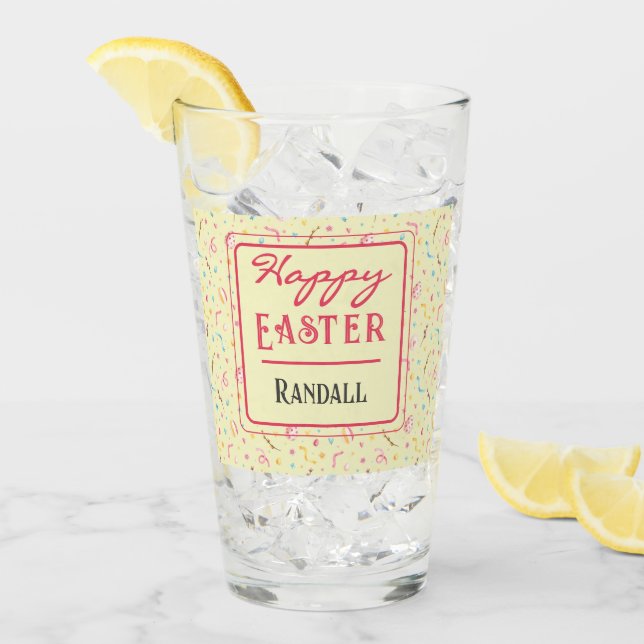Nom, Motif de printemps Joyeux Pint Verre de Pâque (Devant glace)