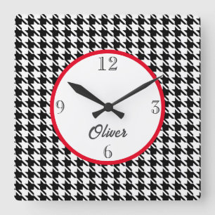 Nom, Motif Houndstooth Horloge murale 10,75 pouces