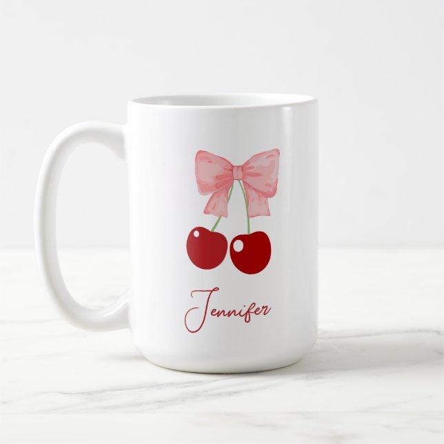 Nom Mug avec cabot rose et cerises (Gauche)