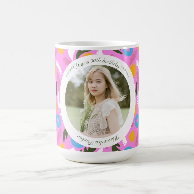Nom Mug florale rose mignon romantique 30e anniver (Centre)