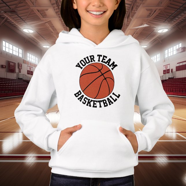 Nom, nom et numéro de l'équipe de basket-ball pers (Girls custom basketball hoodie with personalized team name, player name and jersey number.)