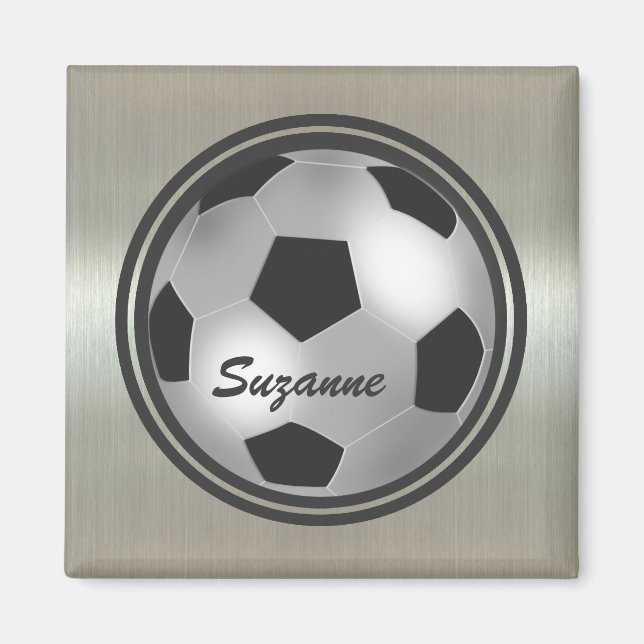 Nom personnalisable argent Soccer Magnets de balle (Devant)