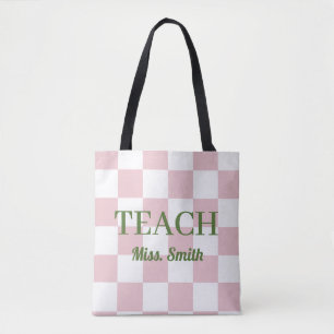 Nom personnalisable Sac cabas à carreaux rose mign