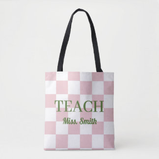 Nom personnalisable Sac cabas à carreaux rose mign