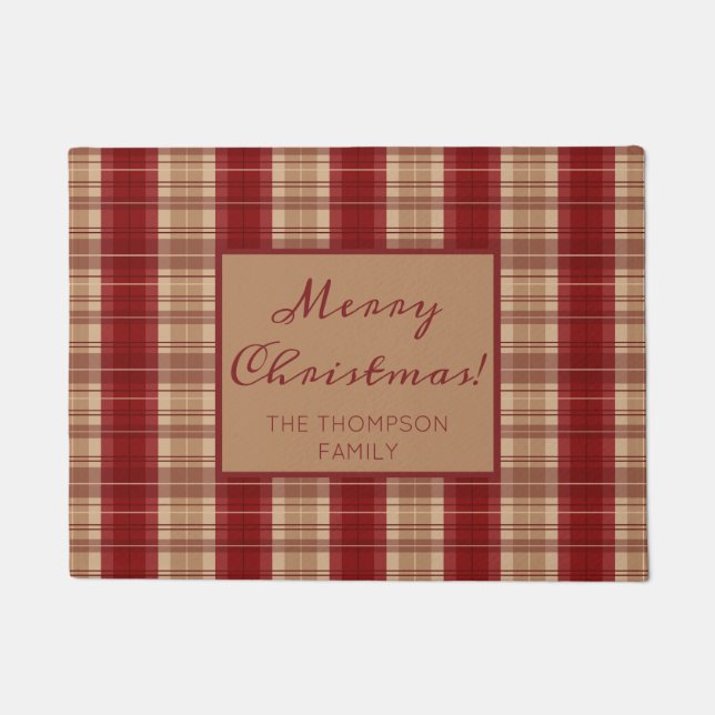 Nom personnalisable Tapis de Noël à carreaux rouge (Devant)