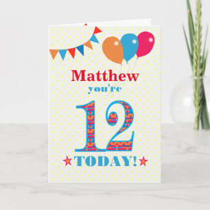 Nom personnalisé 12e carte Ballons de Bunting Anni