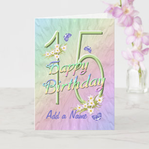Nom personnalisé 15e anniversaire Papillon Carte d