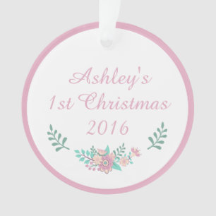 Nom personnalisé 1er ornement floral de Noël pour