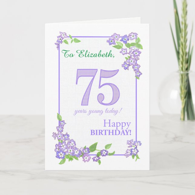 Nom personnalisé 75e anniversaire avec carte Fleur (Devant)