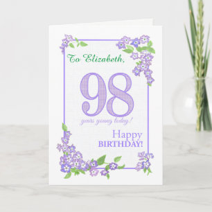 Nom personnalisé 98e anniversaire avec carte Fleur